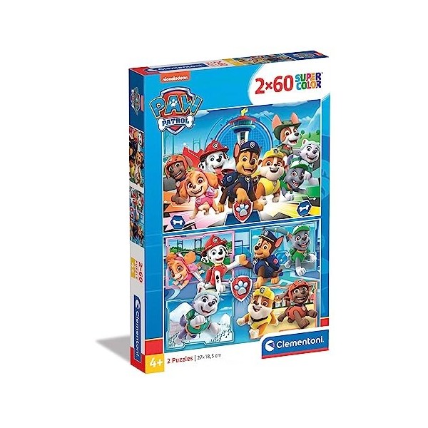 Clementoni PatPatrouille-2x60 enfant-boîte de 2 puzzles 60 pièces -fabriqué en Italie, 5 ans et plus, 21617, No Color