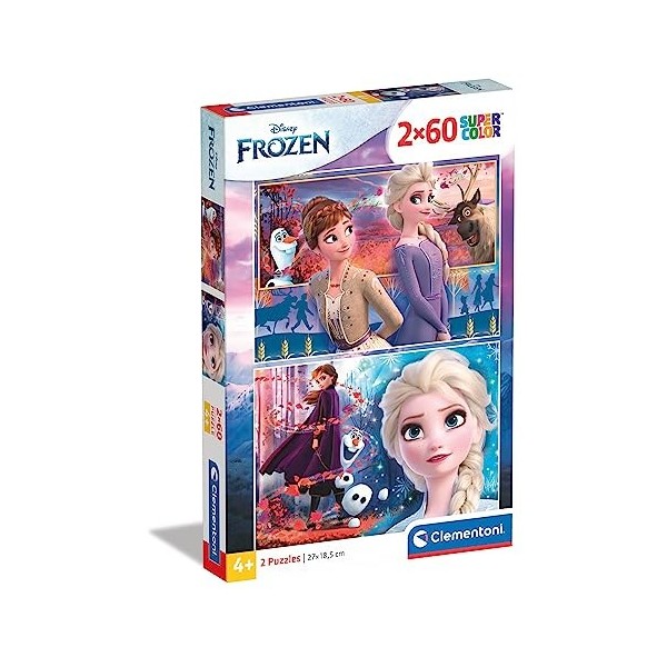 Clementoni- Supercolor Disney La Reine des Neiges 2-2x60 Enfant-boîte de 2 Puzzles 60 pièces -fabriqué en Italie, 5 Ans et 