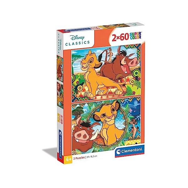 Clementoni Supercolor Puzzle-Lion King-2 x 60 piéces-Disney, 21604, Multicolore, 340 gr