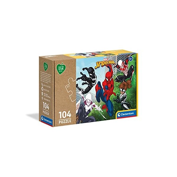 Clementoni Play For Future-Marvel Spiderman-104 pièces-puzzle enfant-matériaux 100% recyclés-fabriqué en Italie, 6 ans et plu