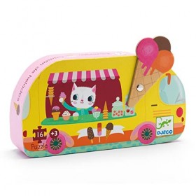 Djeco Puzzle dans une boite en Forme de Camion de crème glacée, 16 pièces