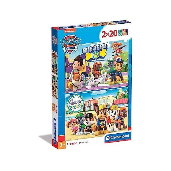Clementoni Paw Patrol PatPatrouille-2x20 Enfant-boîte de 2 Puzzles 20 pièces -fabriqué en Italie, 3 Ans et Plus, 24779, No