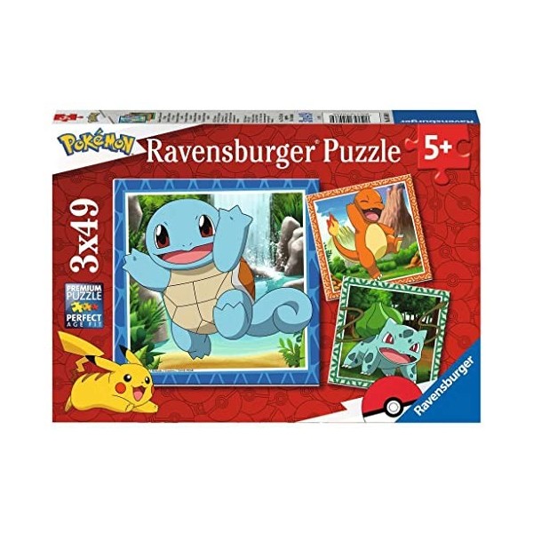 Ravensburger - Puzzle pour enfants - 3x49 pièces - Salamèche, Bulbizarre et Carapuce / Pokémon - Dès 5 ans - Puzzle de qualit