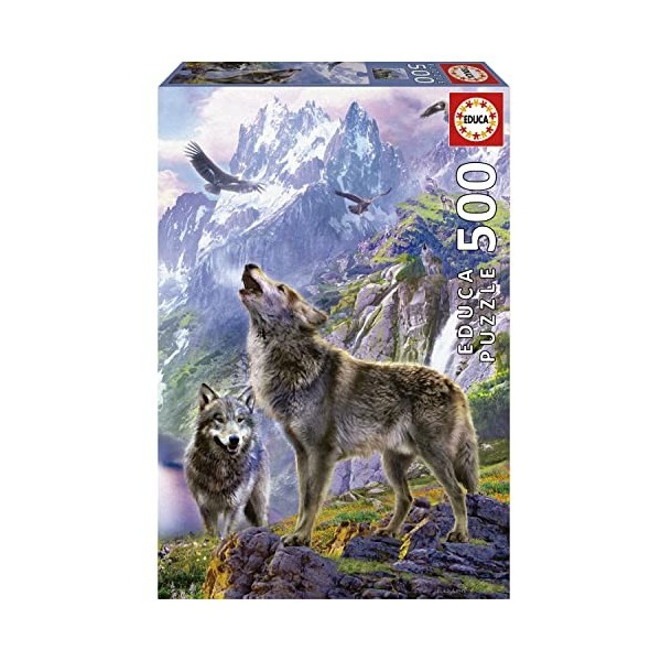 Educa - Loups sur Les Rochers | 500 pièces Puzzle. Mesure : 34 x 48 cm. Comprend Fix Puzzle Tail pour laccrocher Une Fois l