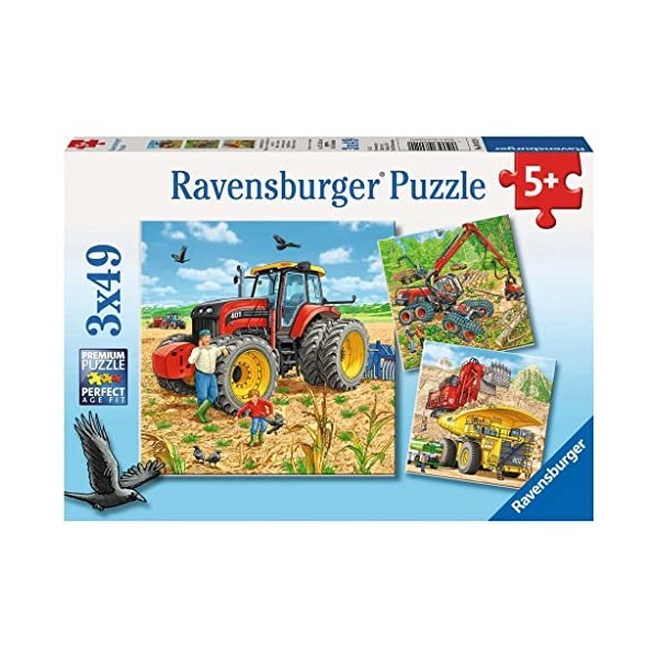 Ravensburger - 80120 - Puzzle Tracteurs Et Machines De Chantiers 3x49 Pièces