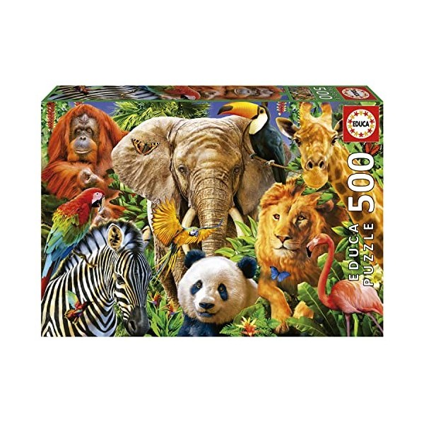 Educa - Collage Animaux Sauvages | 500 pièces Puzzle. Mesure : 48 x 34 cm. Comprend Fix Puzzle Tail pour laccrocher Une Fois