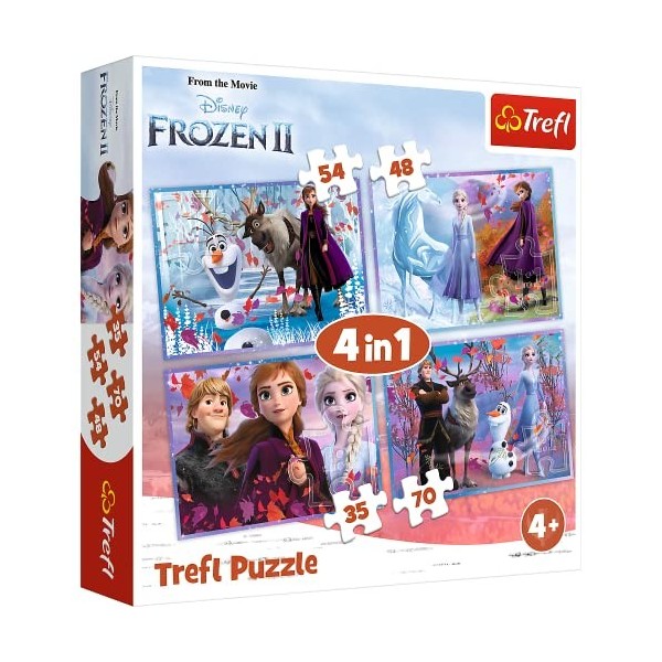 Trefl- Eine Reise ins Unbekannte, Frozen 2 35 à 70 Pièces 4 Sets pour Enfants à partir de 4 Ans Puzzle, Single, 34323, Voyage