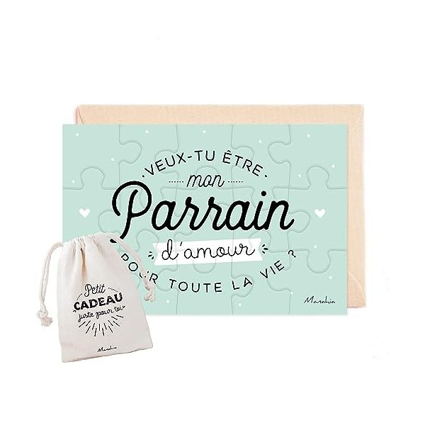 Manahia Puzzle Marraine - Demande Marraine - Veux-tu être ma Marraine ? - 15 pièces avec Pochon Coton - Naissance - Future Ma