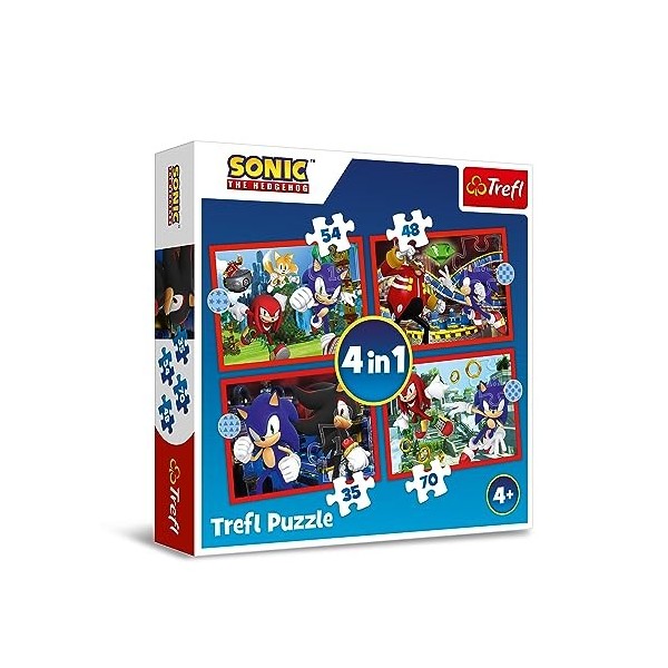 Trefl The Hedgehog, Les Aventures 1, 35 à 70 éléments-Puzzles colorés avec Les Personnages du Jeu Sonic, différents Niveaux d