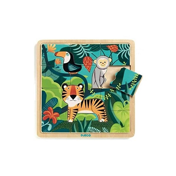 DJECO- Dschungel emboîtable Puzzle Jungle, DJ01810, Multicolore