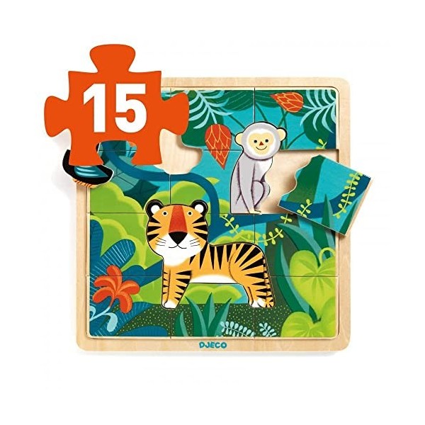 DJECO- Dschungel emboîtable Puzzle Jungle, DJ01810, Multicolore