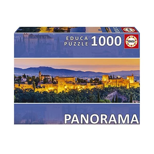 Educa - LAlhambra, Grenade | 1000 pièces Puzzle au Format panoramique. Mesure : 96 x 34 cm. Comprend Fix Puzzle Tail pour l