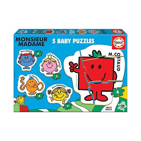 Educa - Baby Puzzles Monsieur Madame. Lot de 5 Puzzles progressifs pour bébés de 3 à 5 pièces pour lapprentissage avec diffé