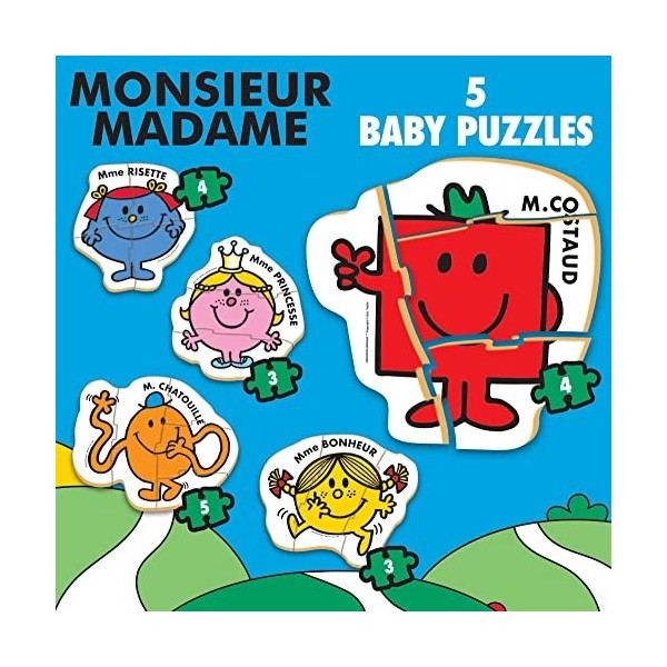 Educa - Baby Puzzles Monsieur Madame. Lot de 5 Puzzles progressifs pour bébés de 3 à 5 pièces pour lapprentissage avec diffé