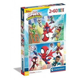 Clementoni- Marvel Spidey and His Amazing Friends Supercolor Friends-2x60 Enfants 4 Ans, Boîte De 2 60 Pièces , Puzzle Dessi