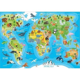 Educa - Mappemonde Animaux. Puzzle Educatif Enfant. 150 pièces. Trouve Les animauxsur la Carte!. +6 Ans. Ref. 18115