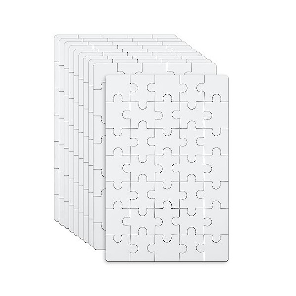 10 Feuilles de Puzzles Vierges, 10 x 15 cm Blank Puzzle, 35 Pièces par Feuille, Puzzle Tout Blanc, DIY Puzzle, Puzzle à Peind