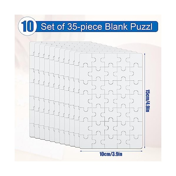 10 Feuilles de Puzzles Vierges, 10 x 15 cm Blank Puzzle, 35 Pièces par Feuille, Puzzle Tout Blanc, DIY Puzzle, Puzzle à Peind