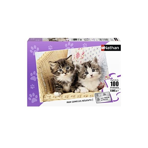 Nathan - Puzzle Enfant - 100 pièces - Duo de chatons - Fille ou garçon dès 6 ans - Puzzle de qualité supérieure - Carton épai