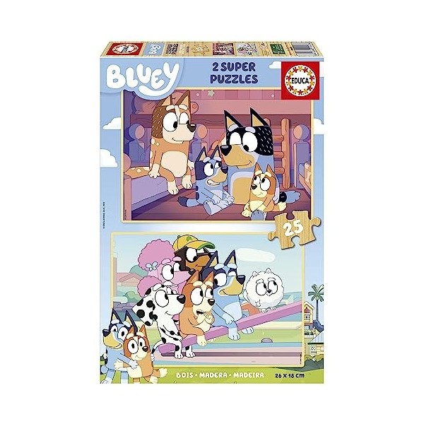 Educa - Bluey : Lot de 2 Puzzles en Bois pour Enfants de 25 pièces chacun. Dimensions: 26 x 18 cm. Composé de Grandes pièces 