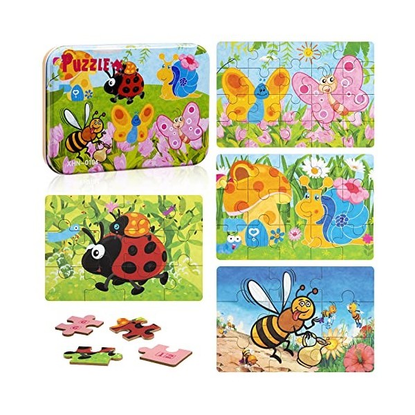 Jouet Puzzle en Bois pour Enfants 2 3 4 5 Ans, 4 in 1 Animaux Jigsaw Puzzles Jouets Montessori Tout-Petits Jouet Éducatif Par