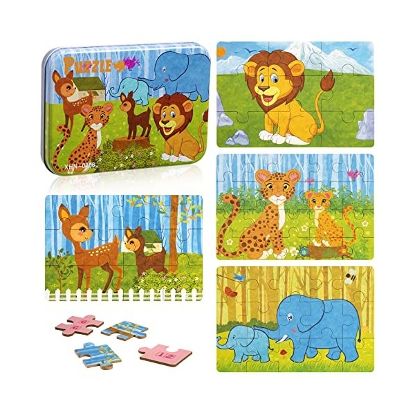 Jouet Puzzle en Bois pour Enfants 2 3 4 5 Ans, 4 in 1 Animaux Jigsaw Puzzles Jouets Montessori Tout-Petits Jouet Éducatif Par