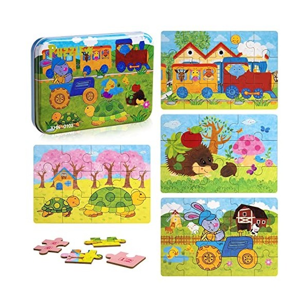 Jouet Puzzle en Bois pour Enfants 2 3 4 5 Ans, 4 in 1 Animaux Jigsaw Puzzles Jouets Montessori Tout-Petits Jouet Éducatif Par