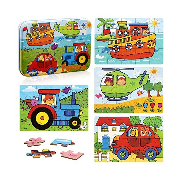 Jouet Puzzle en Bois pour Enfants 2 3 4 5 Ans, 4 in 1 Animaux Jigsaw Puzzles Jouets Montessori Tout-Petits Jouet Éducatif Par