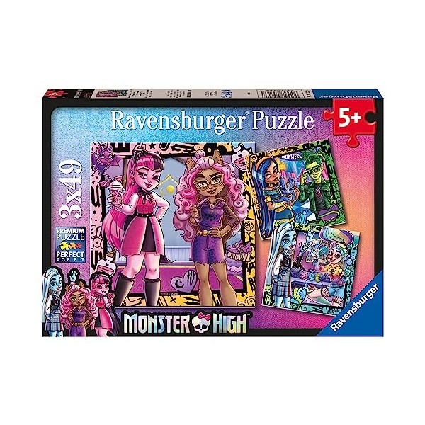 Ravensburger Monster High Puzzle 3 x 49 pièces pour Enfants à partir de 5 Ans, 5723