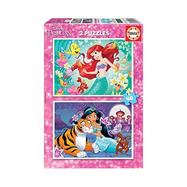 Educa - 2 Puzzles de 48 pièces pour Enfants | Disney Princesses Ariel + Jasmine. À partir de 5 Ans 18213 