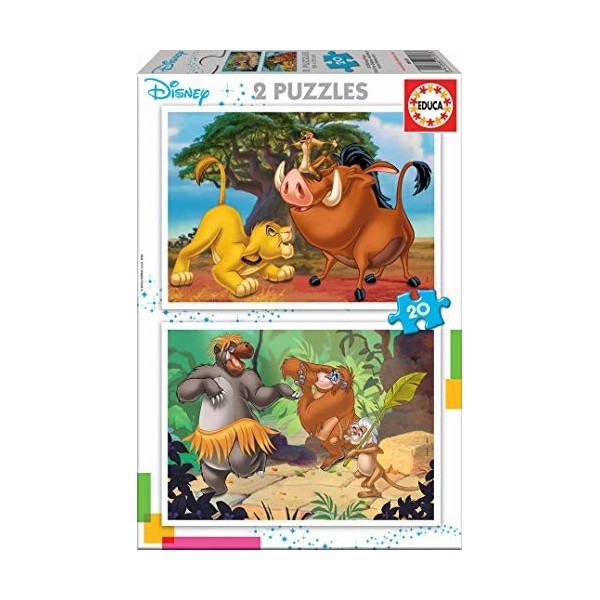 Educa - Disney Animals. Comprend 2 Puzzles en Carton recyclé de 20 chacun - Deux Fois Plus de Plaisir !. Recommandé à partir 