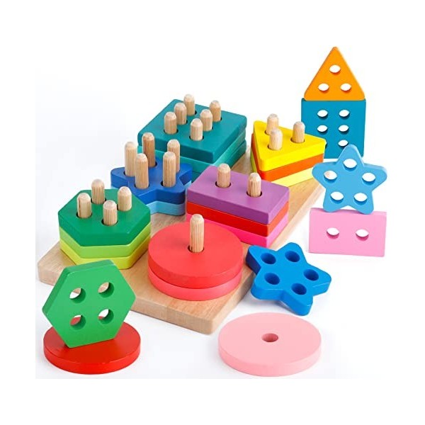 Sitodier Jouet Puzzle Montessori en Bois 5 en 1, Jeu Éducatif