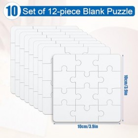 10 Feuilles de Puzzle à Peindre pour Enfants, 10x10cm Puzzles Vierges 12 Pièces Puzzle Vierge Tous Les Puzzles Blancs pour En