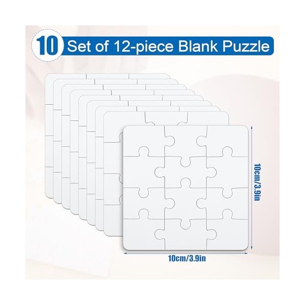 10 Feuilles de Puzzle à Peindre pour Enfants, 10x10cm Puzzles Vierges 12 Pièces Puzzle Vierge Tous Les Puzzles Blancs pour En