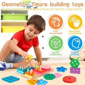 Purpledi Jouets en Bois Formes À Trier Empiler Jeu, Jouets Montessori pour Les Tout-Petits de 1 2 3 4 Ans, Jouets de développ