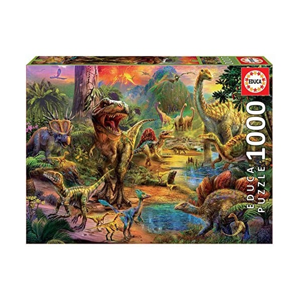 Educa - Puzzle de 1000 pièces pour Adultes | Terre de Dinosaures. Comprend Fix Puzzle Tail pour laccrocher Une Fois lassemb