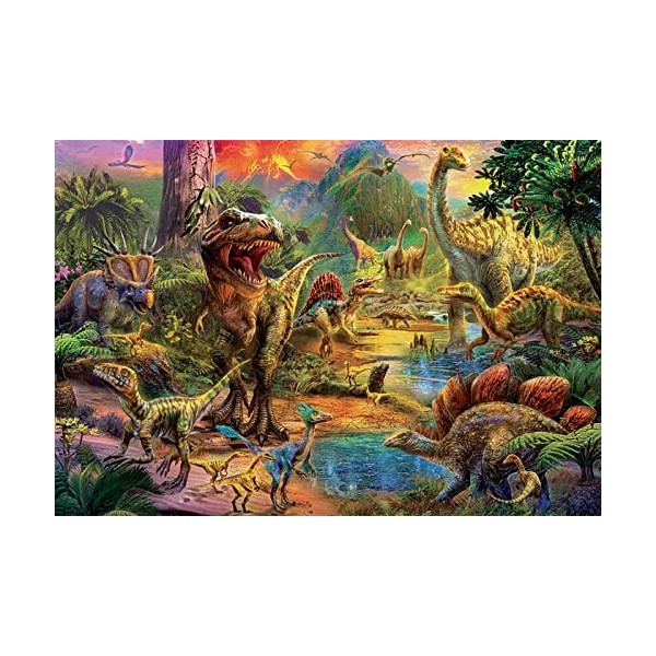 Educa - Puzzle de 1000 pièces pour Adultes | Terre de Dinosaures. Comprend Fix Puzzle Tail pour laccrocher Une Fois lassemb