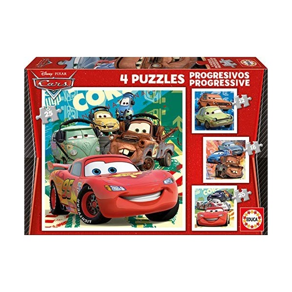 Educa - Cars. 4 Puzzles Progressifs Enfant 12/16/20/25 pièces. +3 Ans. Ref. 14942