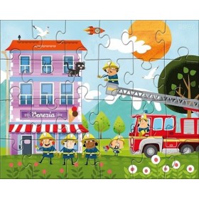 HABA 304186 - Puzzles Ma petite caserne de pompiers - 3 puzzles de 24 pièces chacun, 3 motifs différents de pompiers, puzzle 