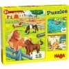 HABA 305237 Jigsaw Puzzles Farm Animals, 3 Puzzles with 12, 15 and 18 Pieces and Different Animal Motifs, Puzzle from 3 Years