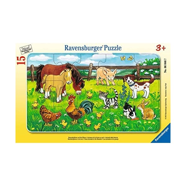 Ravensburger - 06046 - Puzzle Cadre - Animaux de la Ferme aux Pré - 15 pièces