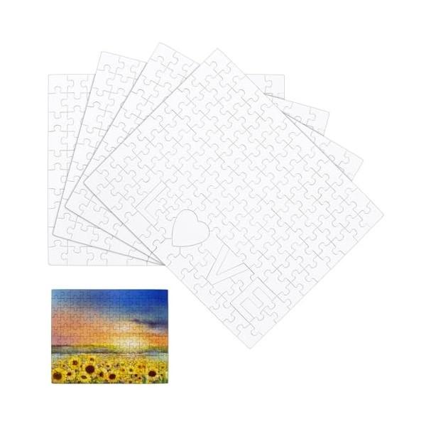 Tibapla Lot de 4 Puzzles Vierges, Blank Puzzle Sublimation avec des Lettres Love Blank Jigsaw, Puzzle À Peindre Blank Puzzle 