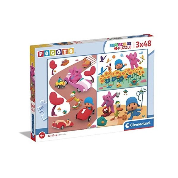 Clementoni Supercolor Pocoyo – 3 x 48 Comprend 3 48 pièces Enfants 4 Ans, Puzzle Dessins animés – Fabriqué en Italie, 25277