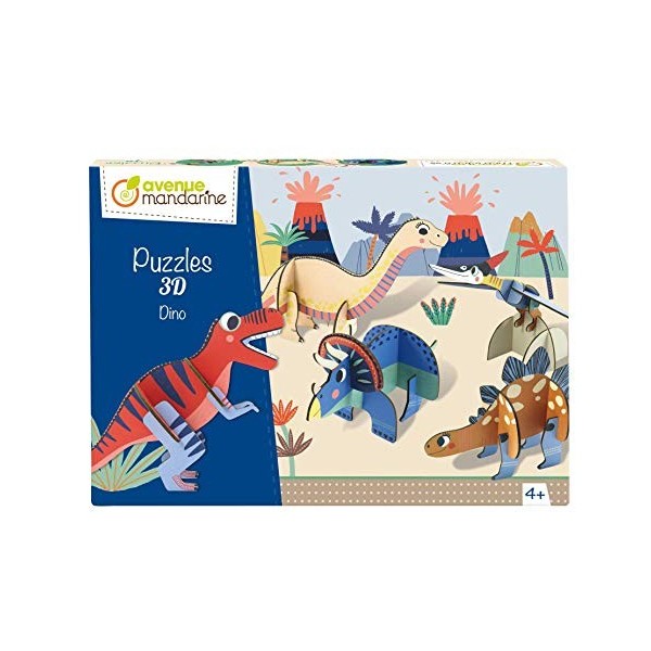 Avenue Mandarine - Puzzle 3D, Dino - 5 Personnages de 5 à 10 Pièces à Assembler - Puzzle Éducatif à Partir de 4 Ans - PU016C