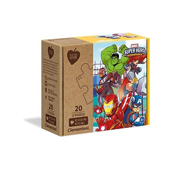 Clementoni Play For Future-Marvel Super Hero-2x20 enfant-boîte de 2 puzzles 20 pièces -matériaux 100% recyclés-fabriqué en 