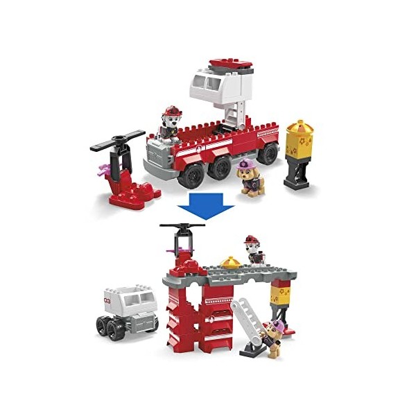 MEGA Coffret de construction Le Super Camion de Pompier de Marcus de La Pat’ Patrouille avec 2 figurines et 33 mini-blocs et 