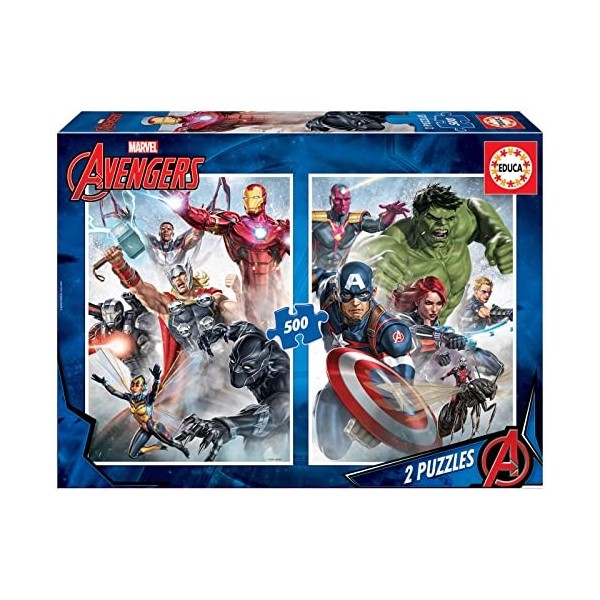 Educa - 2 Puzzles de 500 pièces avec des Dessins dAvengers. Mesure : 34 x 48 cm. Comprend Fix Puzzle Tail pour laccrocher U