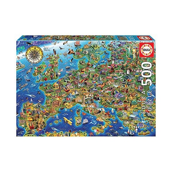 Educa - Puzzle de 500 pièces pour Enfants et Adultes | La Folle Carte deurope. Comprend Fix Puzzle Tail pour laccrocher Une