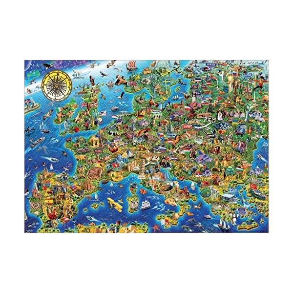 Educa - Puzzle de 500 pièces pour Enfants et Adultes | La Folle Carte deurope. Comprend Fix Puzzle Tail pour laccrocher Une