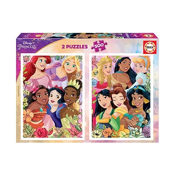Educa - Disney Princess | 2x500 pièces avec des Images Disney | Mesure approximative: 34 x 48 cm | Inclut Fix Puzzle pour acc